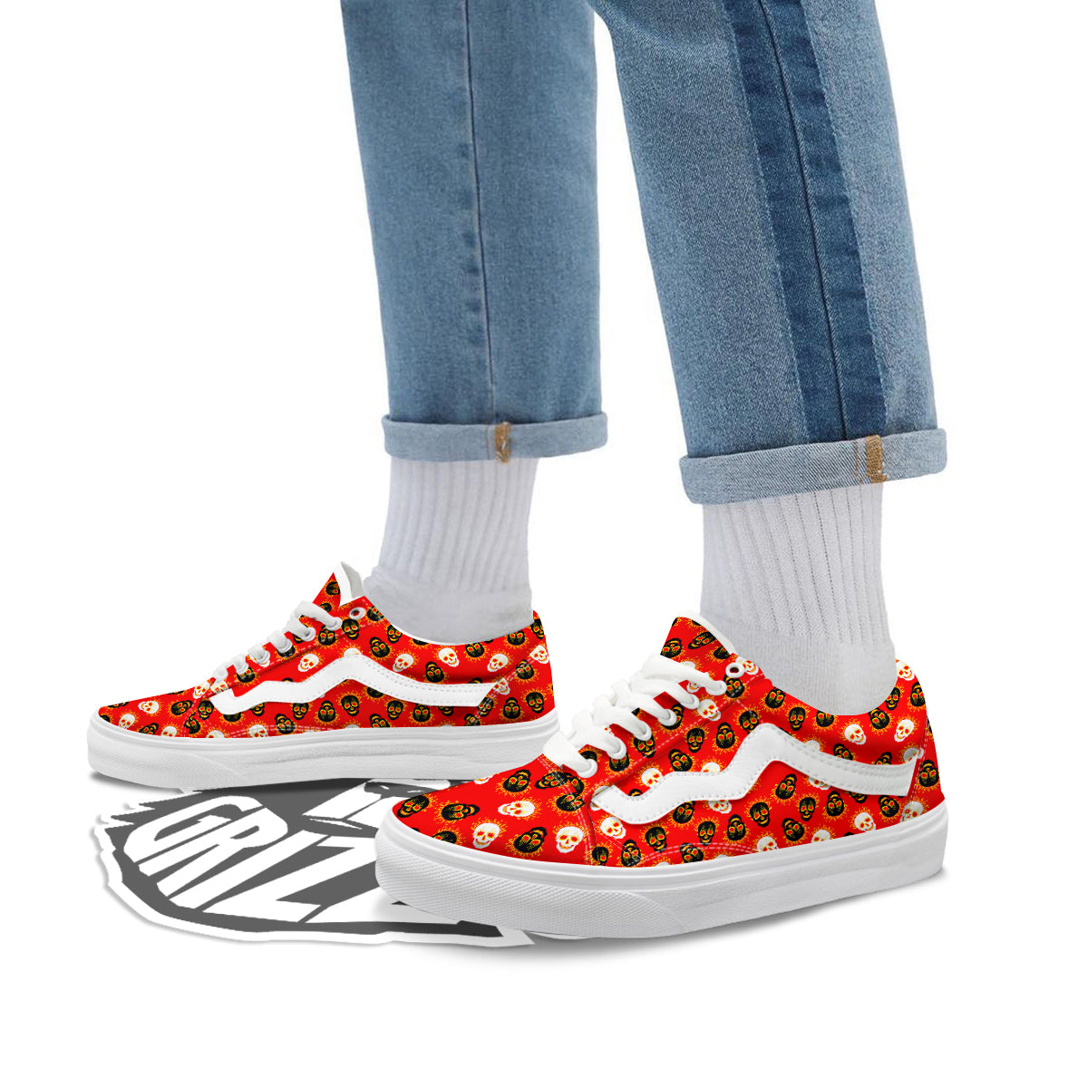 Skull Burning Print Pattern Skate Shoes-grizzshop