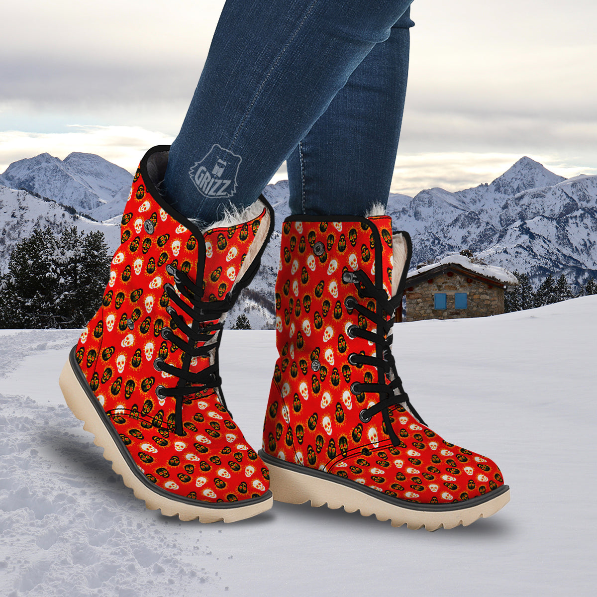 Skull Burning Print Pattern Snow Boots-grizzshop