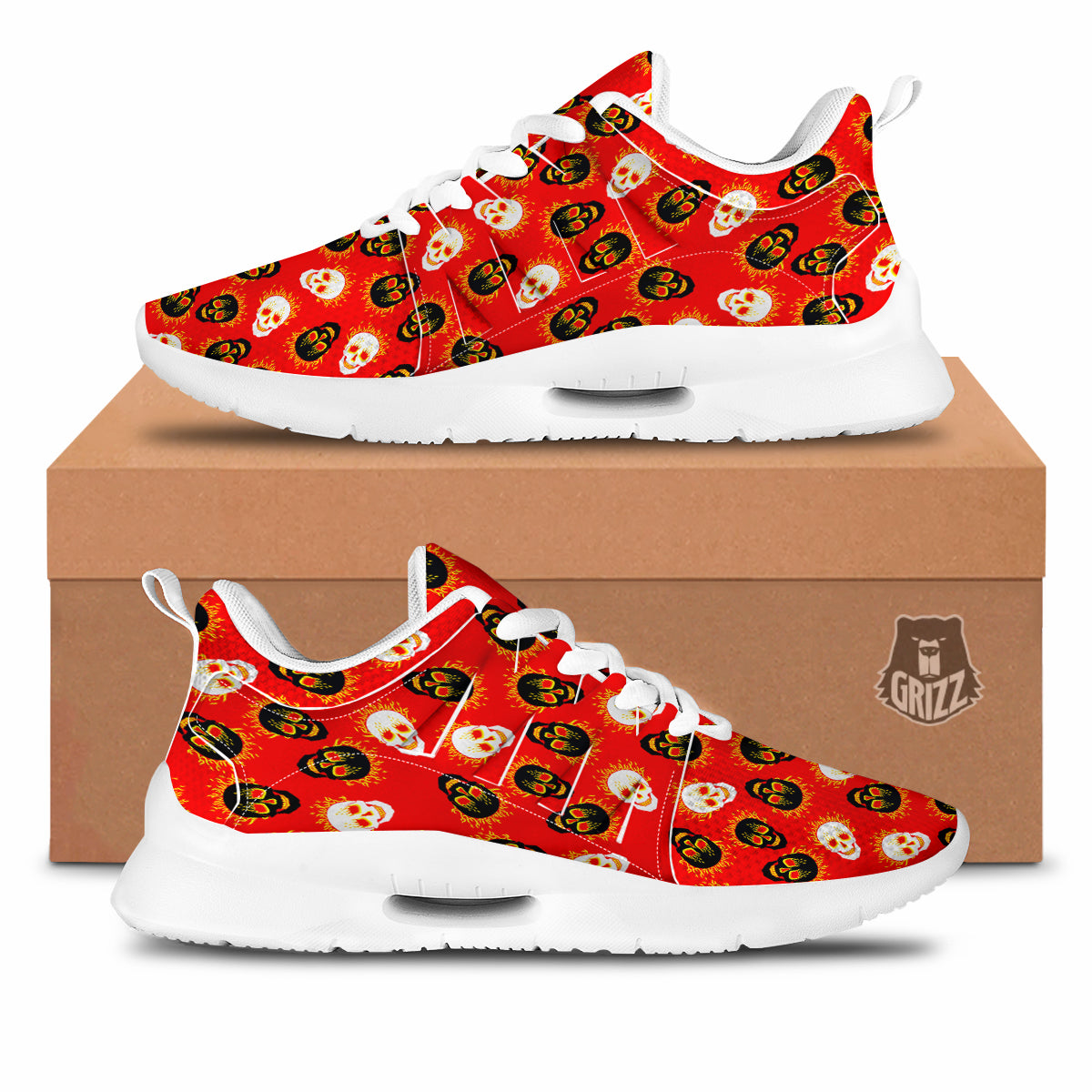 Skull Burning Print Pattern Tennis Shoes-grizzshop