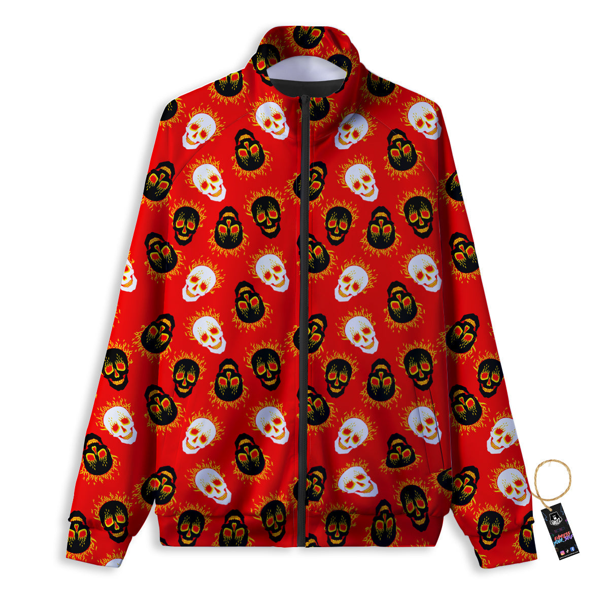 Skull Burning Print Pattern Track Jacket-grizzshop