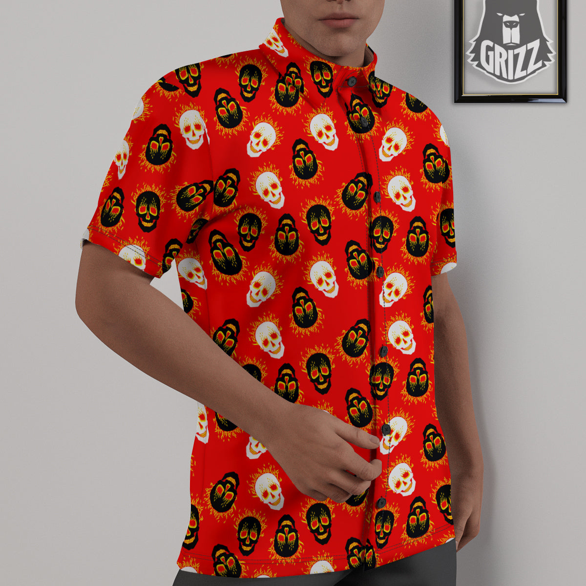 Skull Burning Print Pattern Untucked Shirts-grizzshop