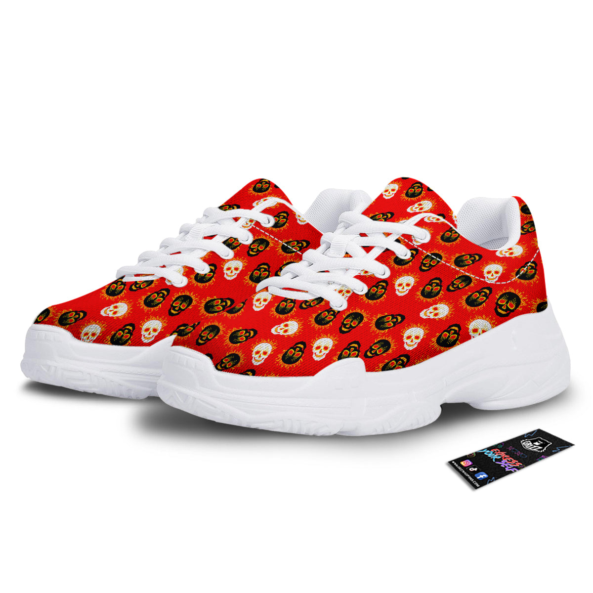 Skull Burning Print Pattern White Chunky Shoes-grizzshop