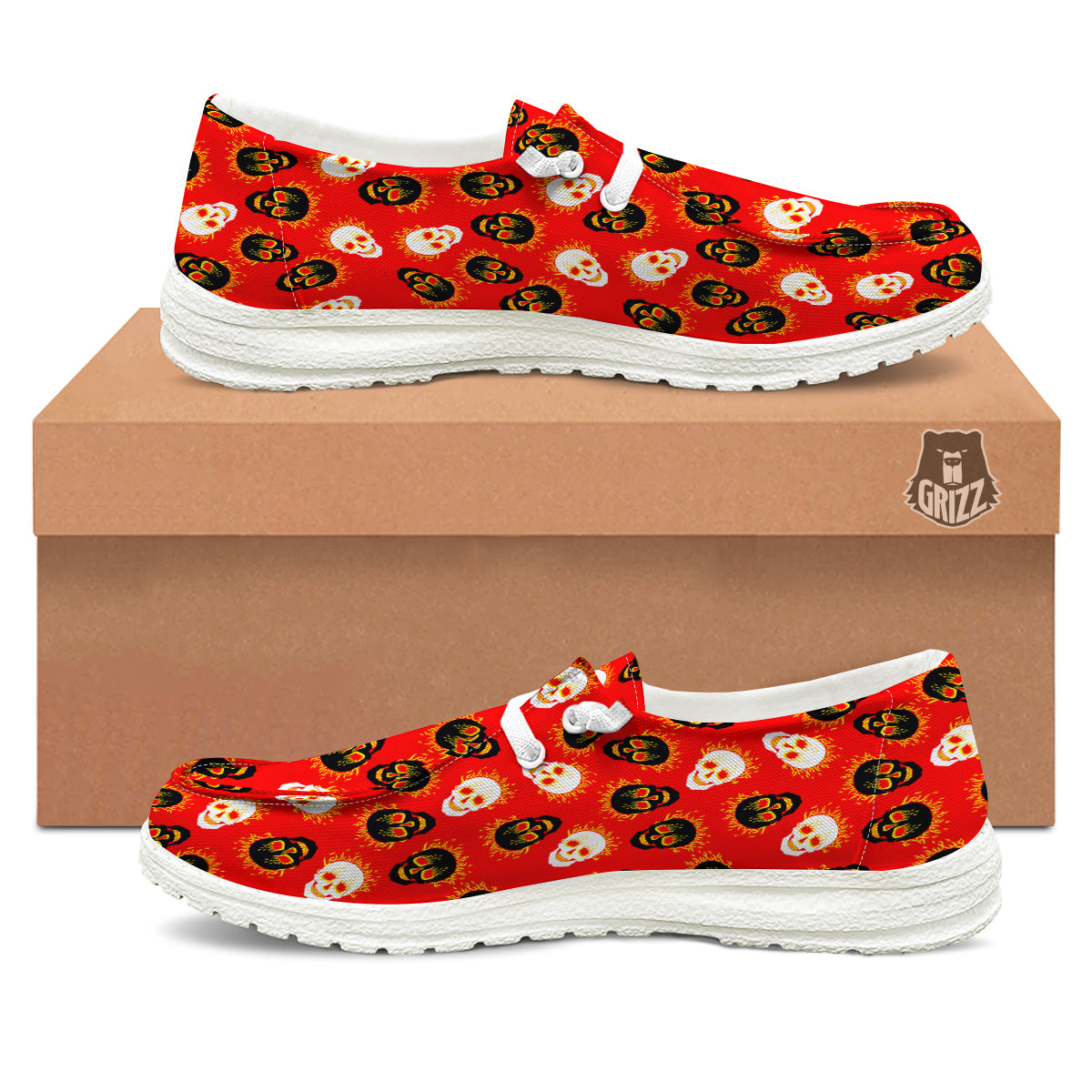 Skull Burning Print Pattern White Loafers-grizzshop