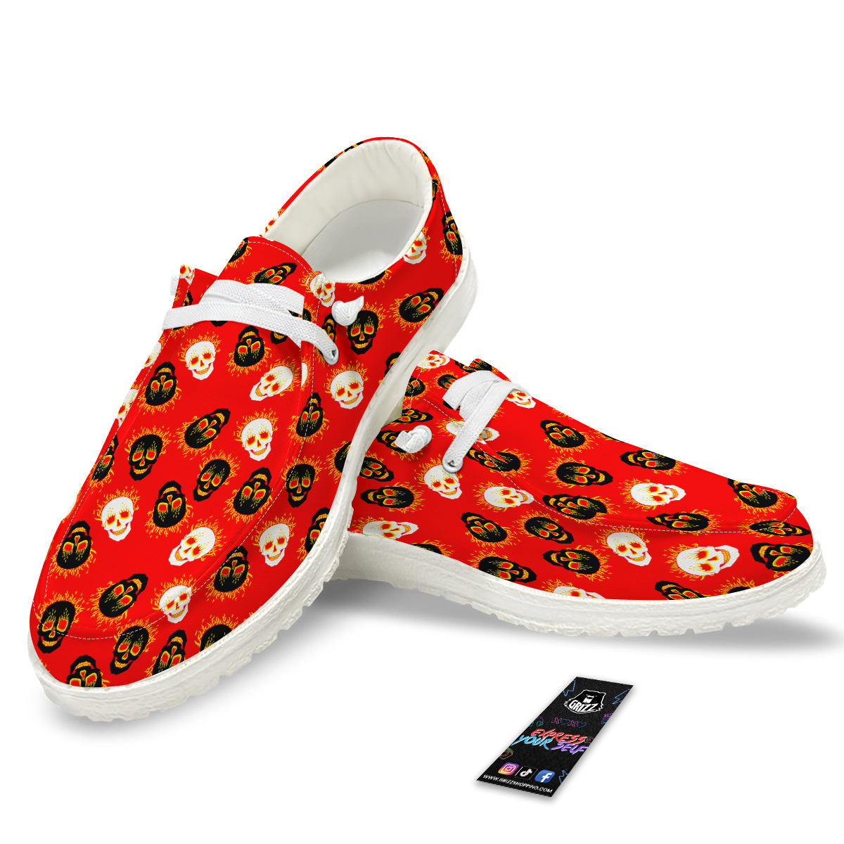 Skull Burning Print Pattern White Loafers-grizzshop