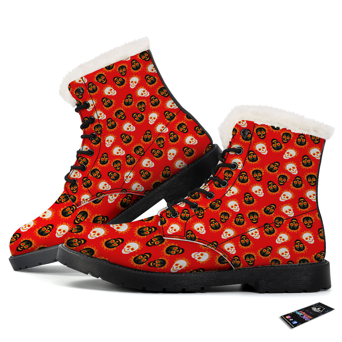 Skull Burning Print Pattern Winter Boots-grizzshop