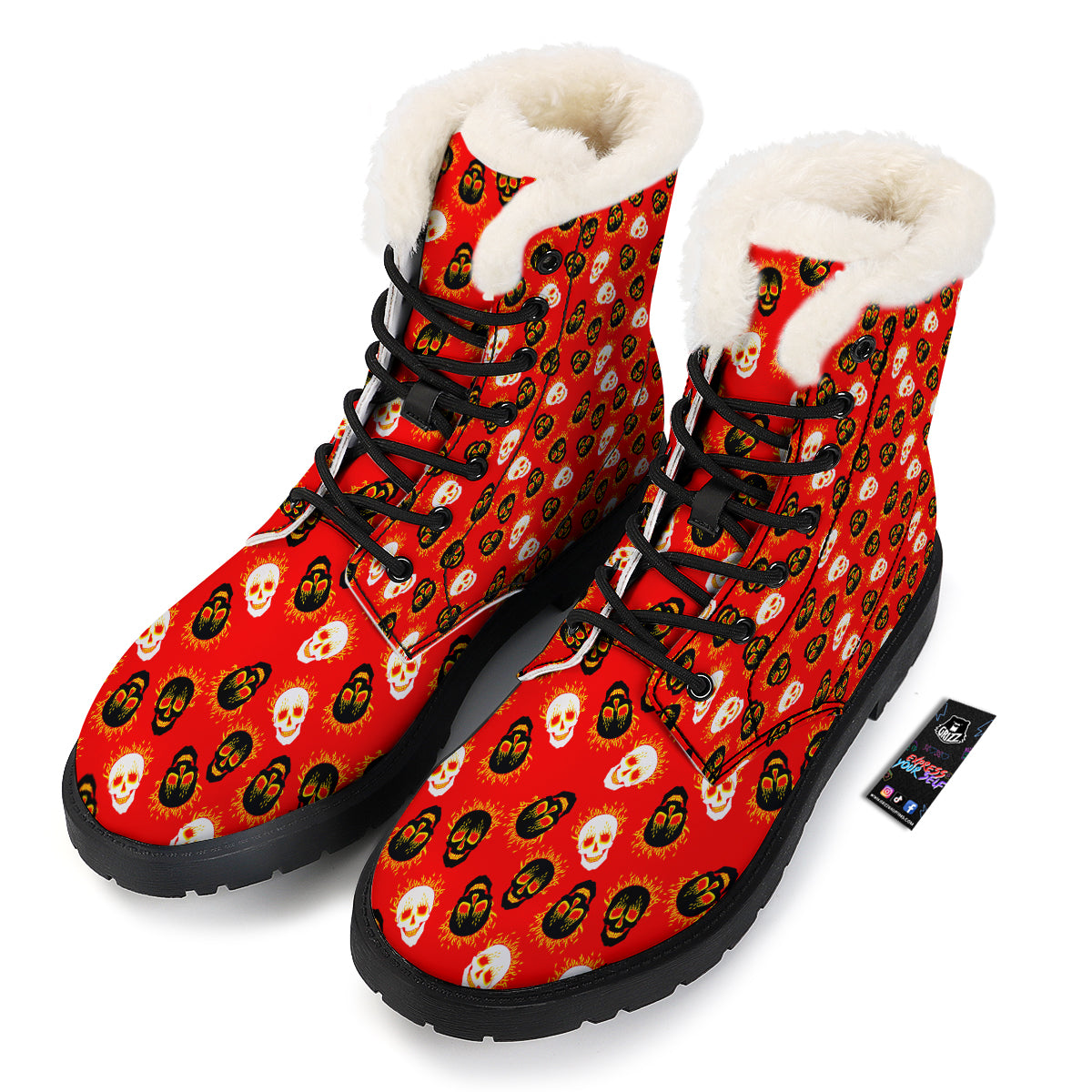 Skull Burning Print Pattern Winter Boots-grizzshop