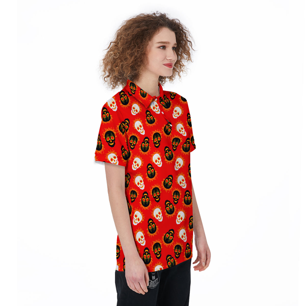 Skull Burning Print Pattern Women's Golf Shirts-grizzshop