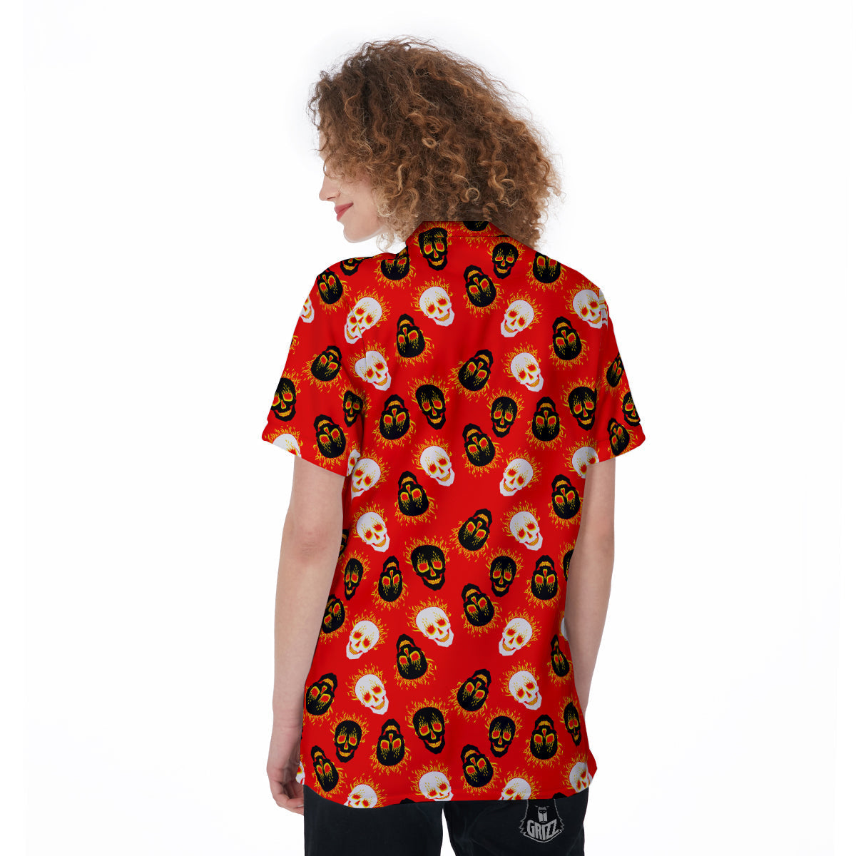 Skull Burning Print Pattern Women's Golf Shirts-grizzshop