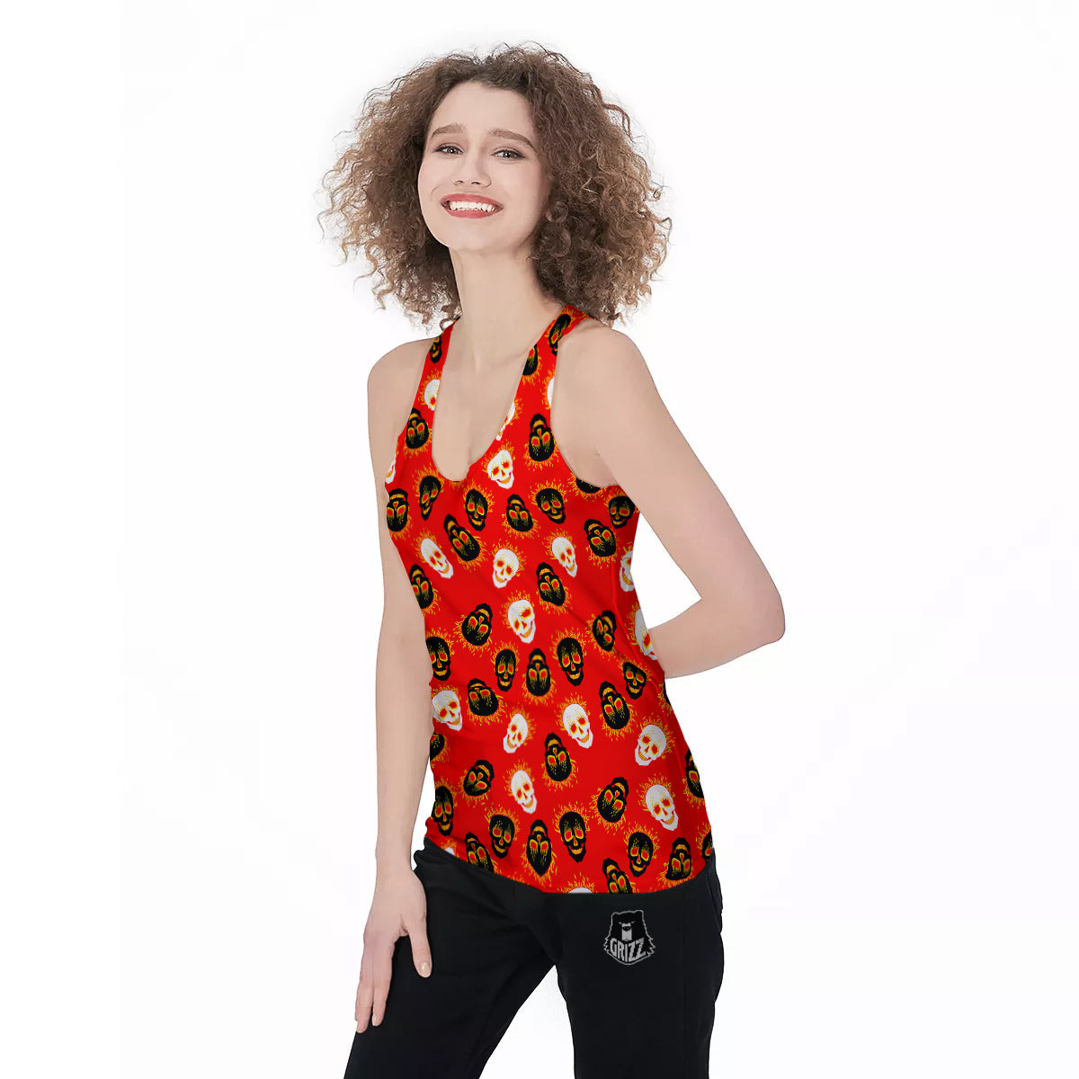 Skull Burning Print Pattern Women's Racerback Tank Top-grizzshop