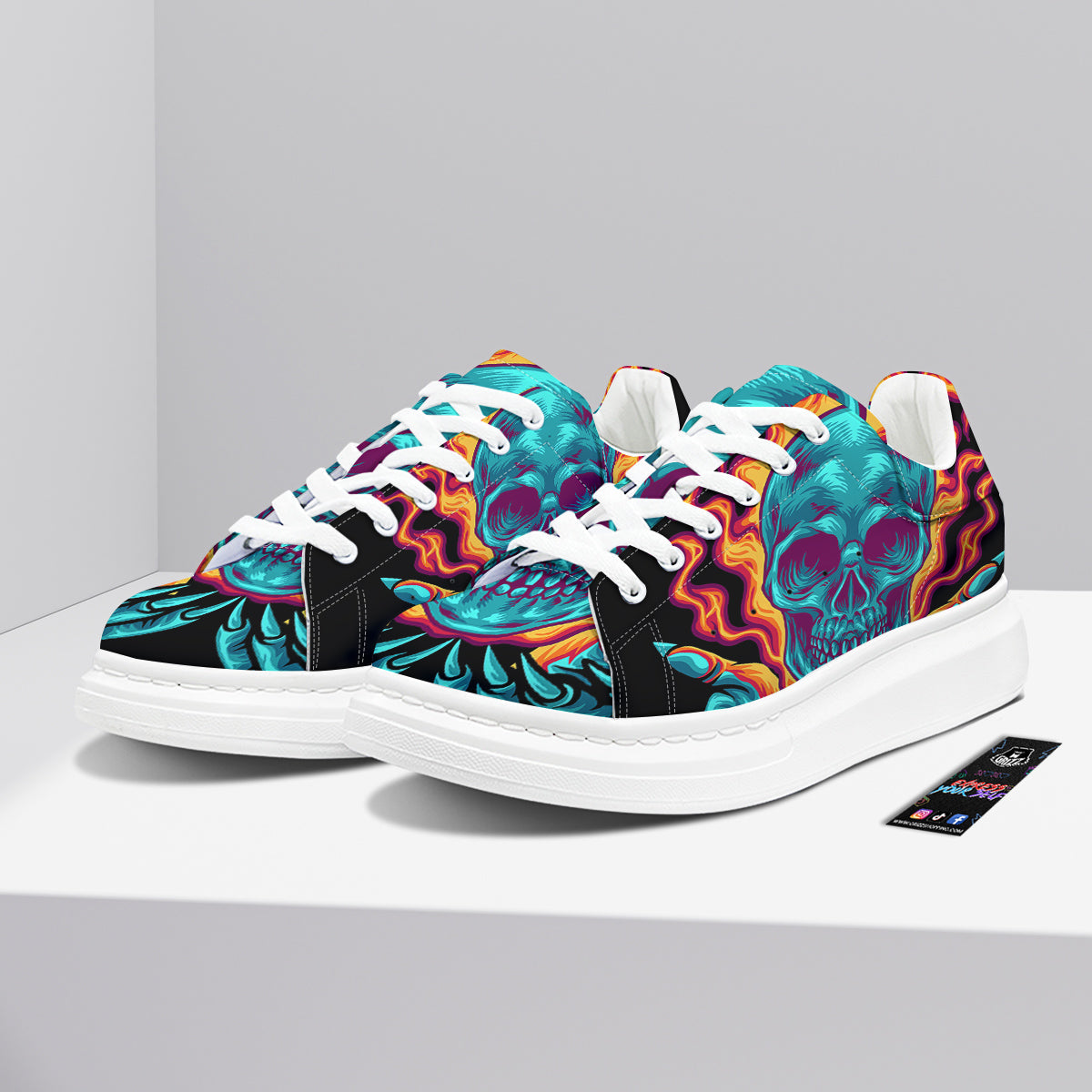Skull Burning Print Platform Shoes-grizzshop