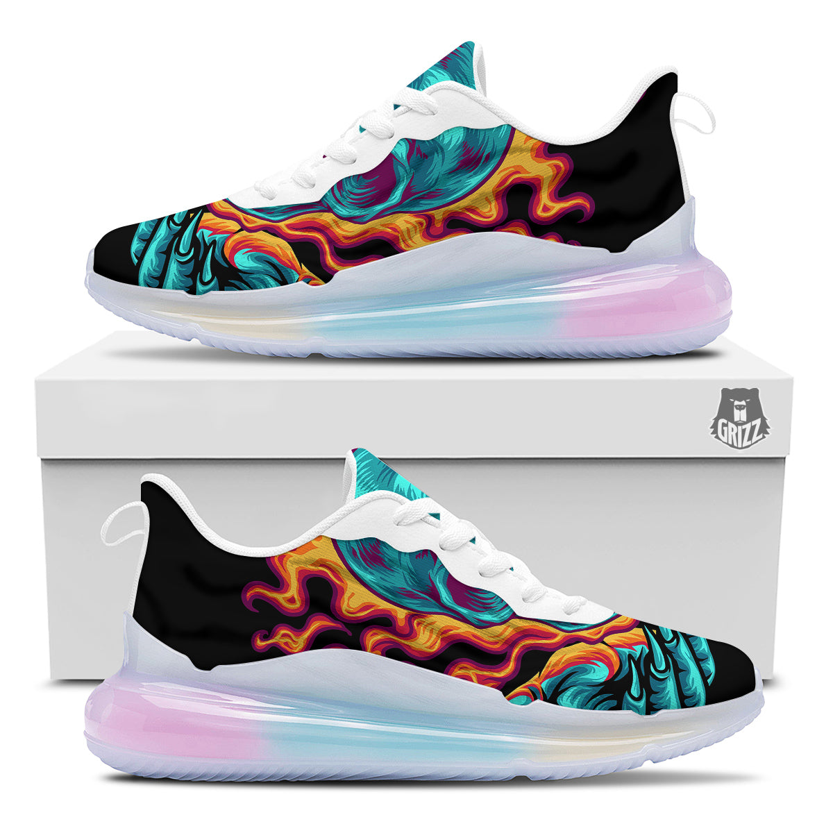 Skull Burning Print Running Sneakers-grizzshop