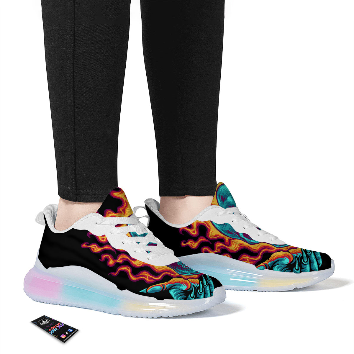 Skull Burning Print Running Sneakers-grizzshop
