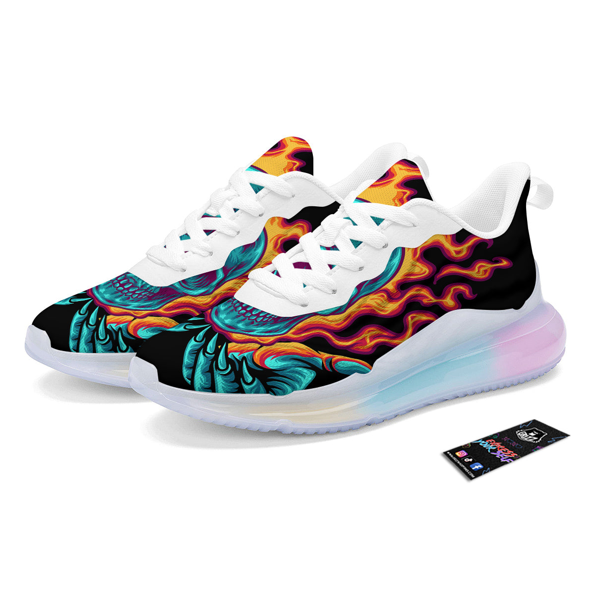 Skull Burning Print Running Sneakers-grizzshop