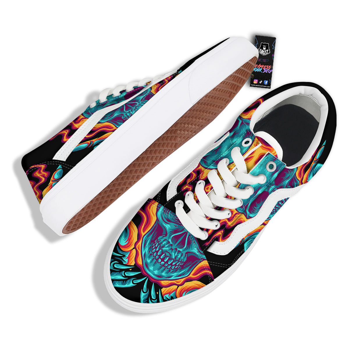 Skull Burning Print Skate Shoes-grizzshop