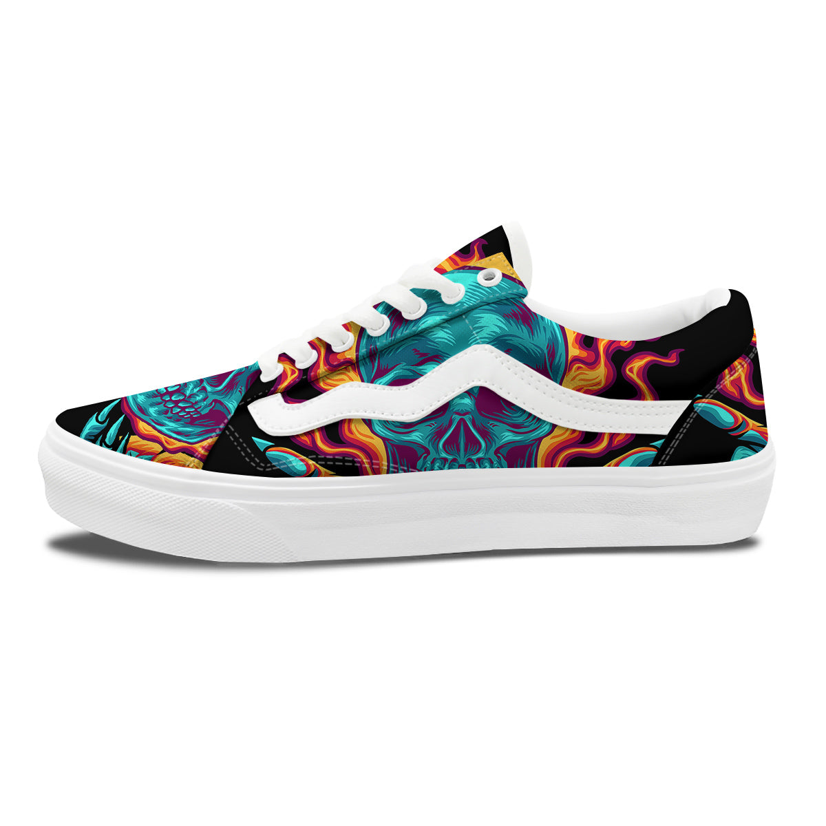 Skull Burning Print Skate Shoes-grizzshop