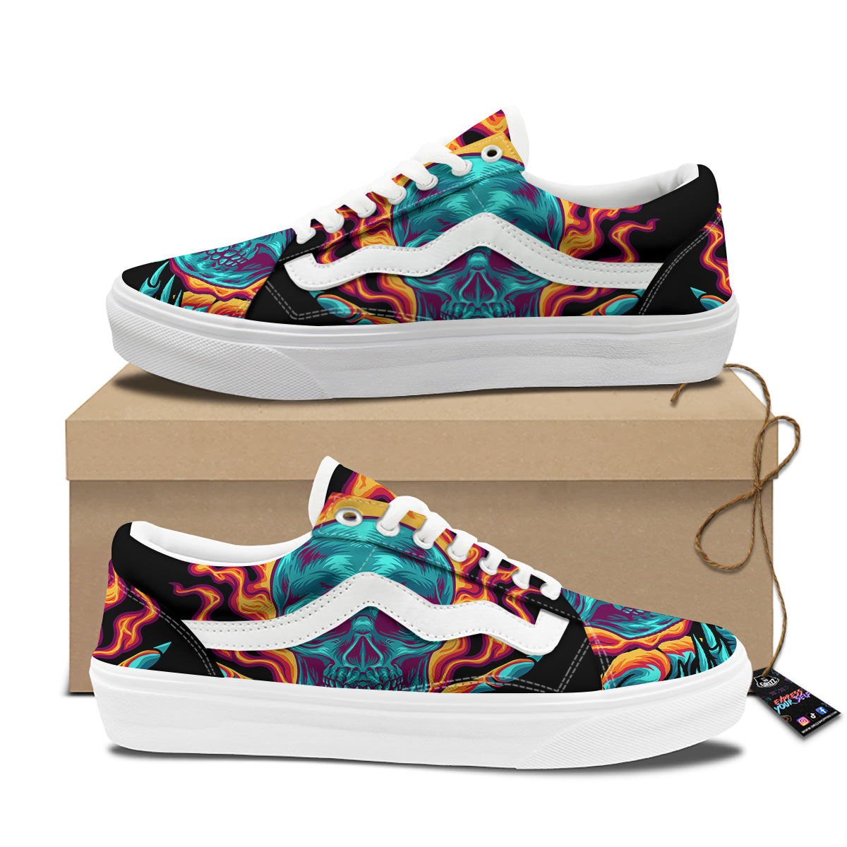 Skull Burning Print Skate Shoes-grizzshop