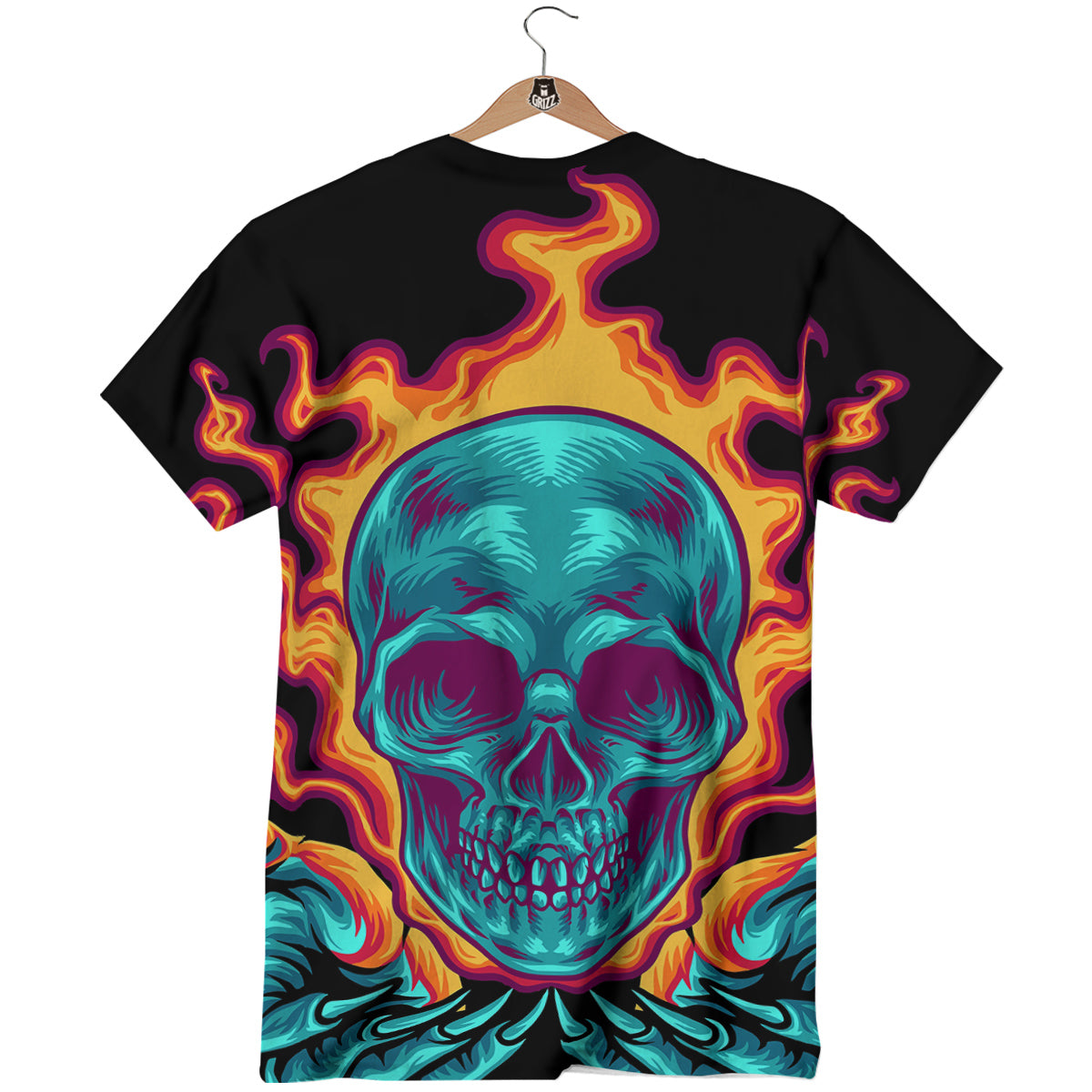 Skull Burning Print T-Shirt-grizzshop