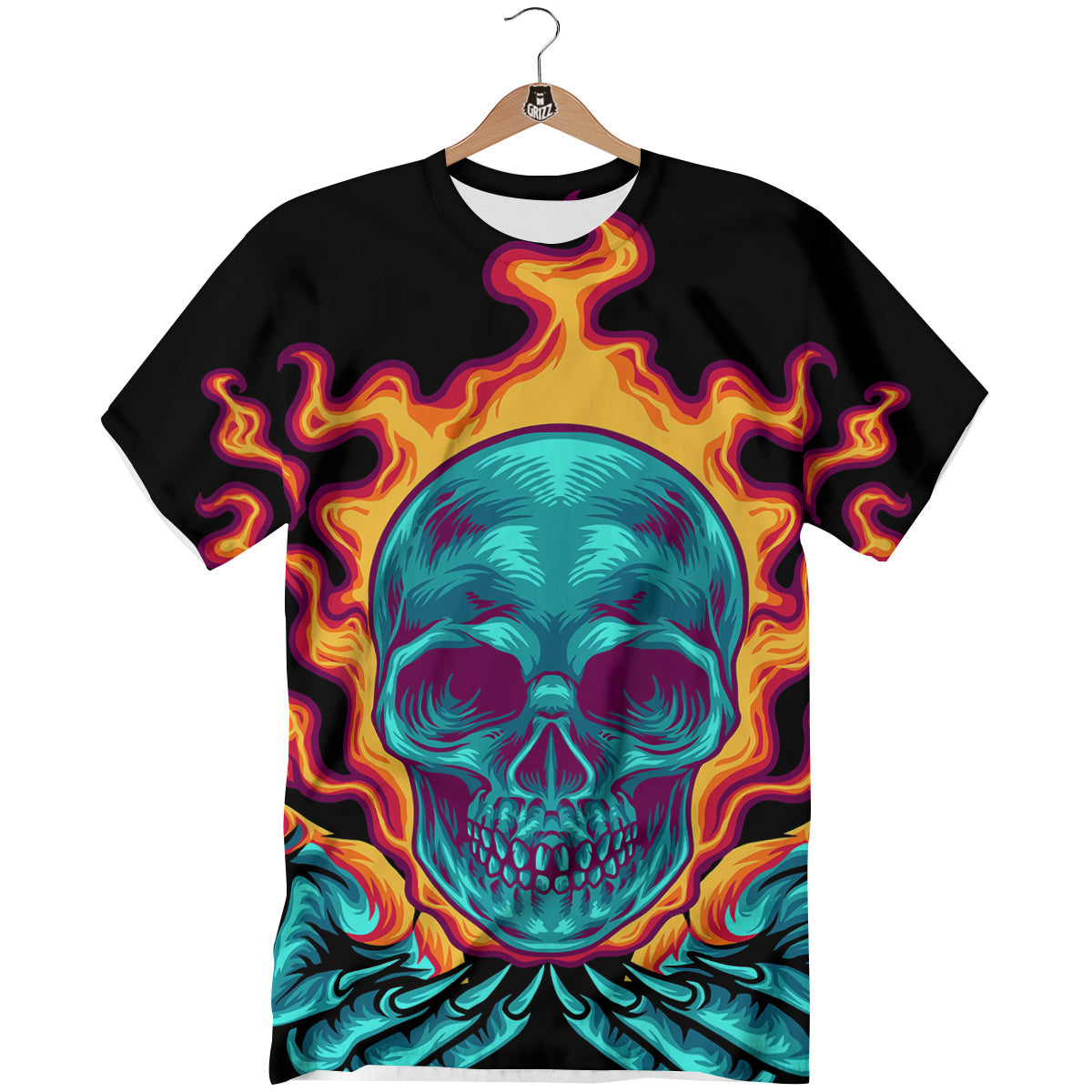 Skull Burning Print T-Shirt-grizzshop