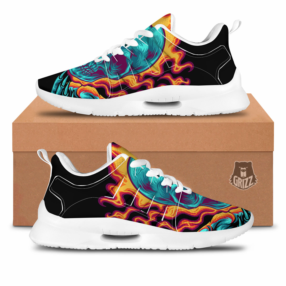 Skull Burning Print Tennis Shoes-grizzshop