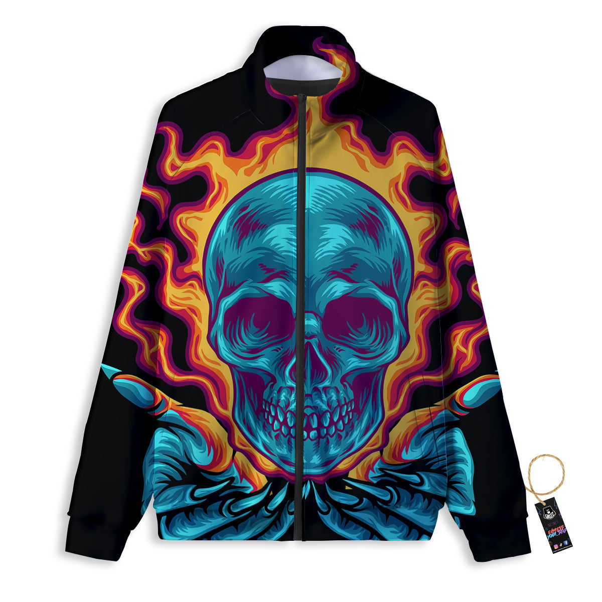 Skull Burning Print Track Jacket-grizzshop