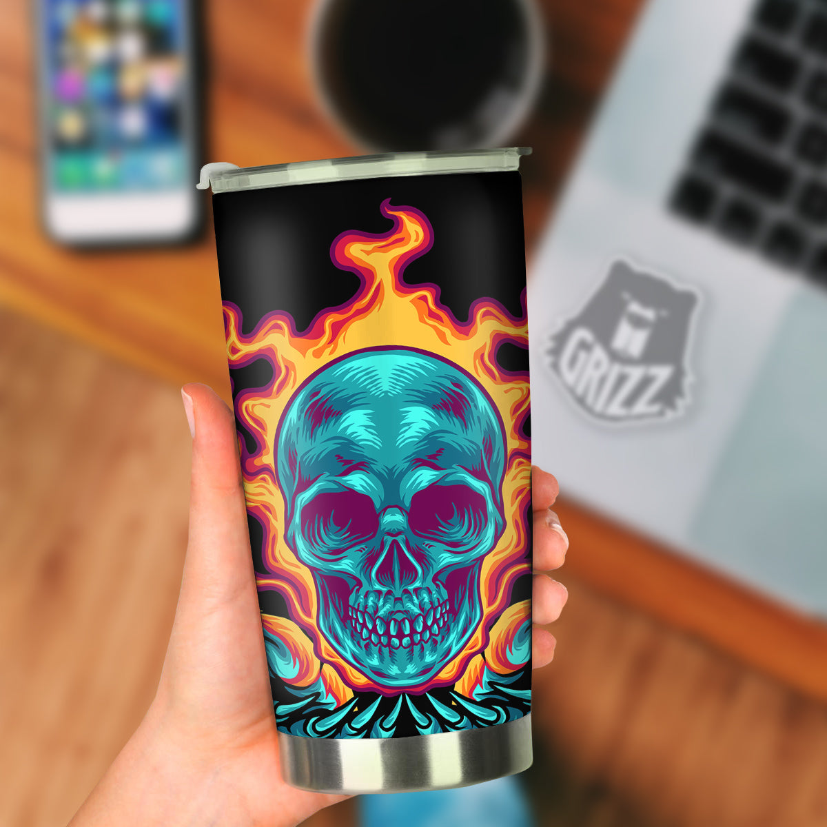 Skull Burning Print Tumbler-grizzshop