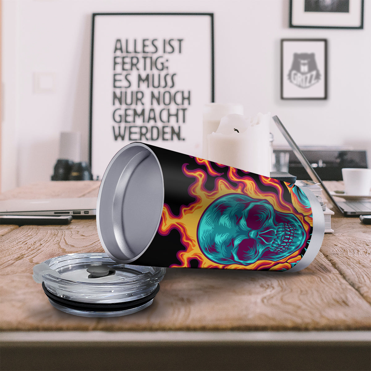 Skull Burning Print Tumbler-grizzshop