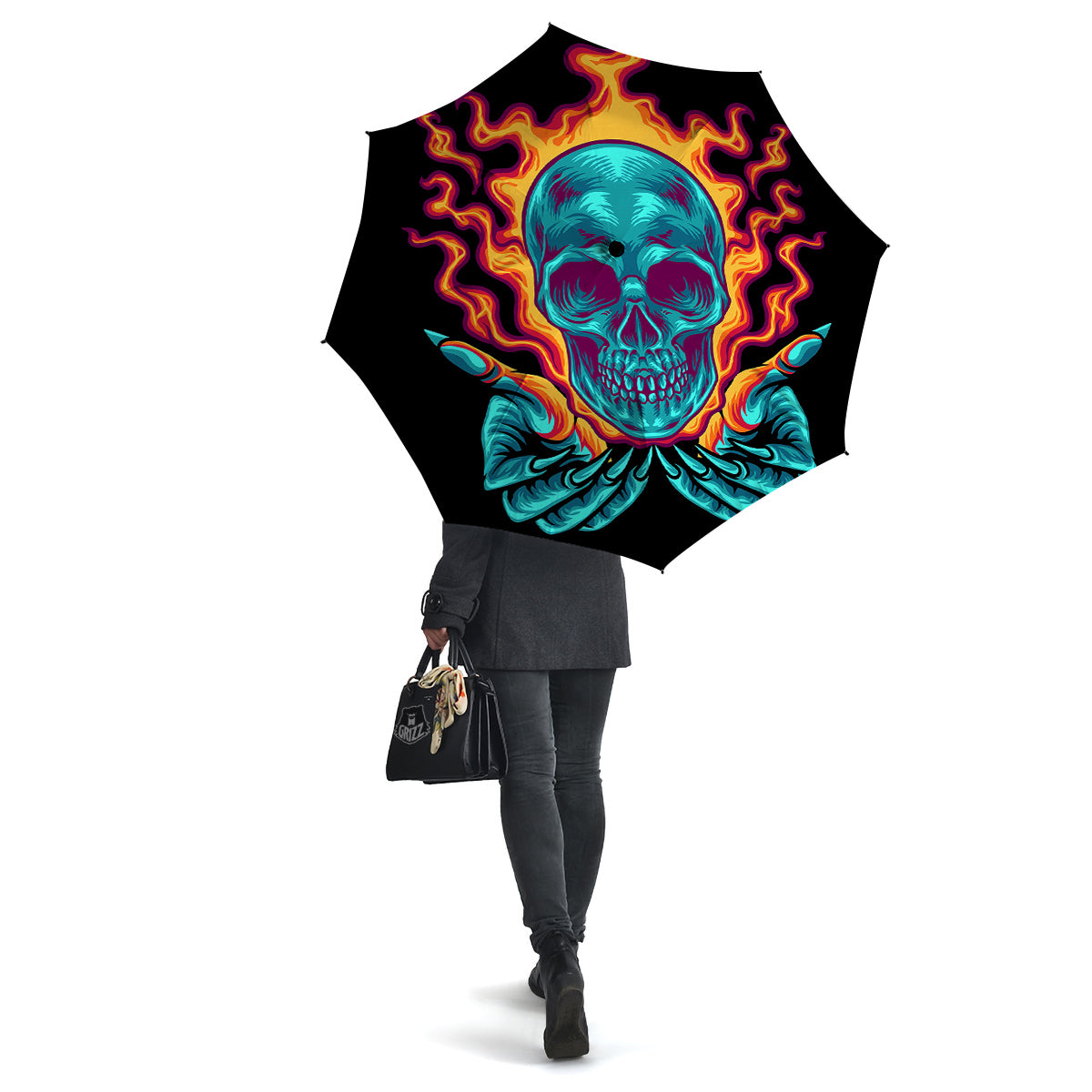 Skull Burning Print Umbrella-grizzshop