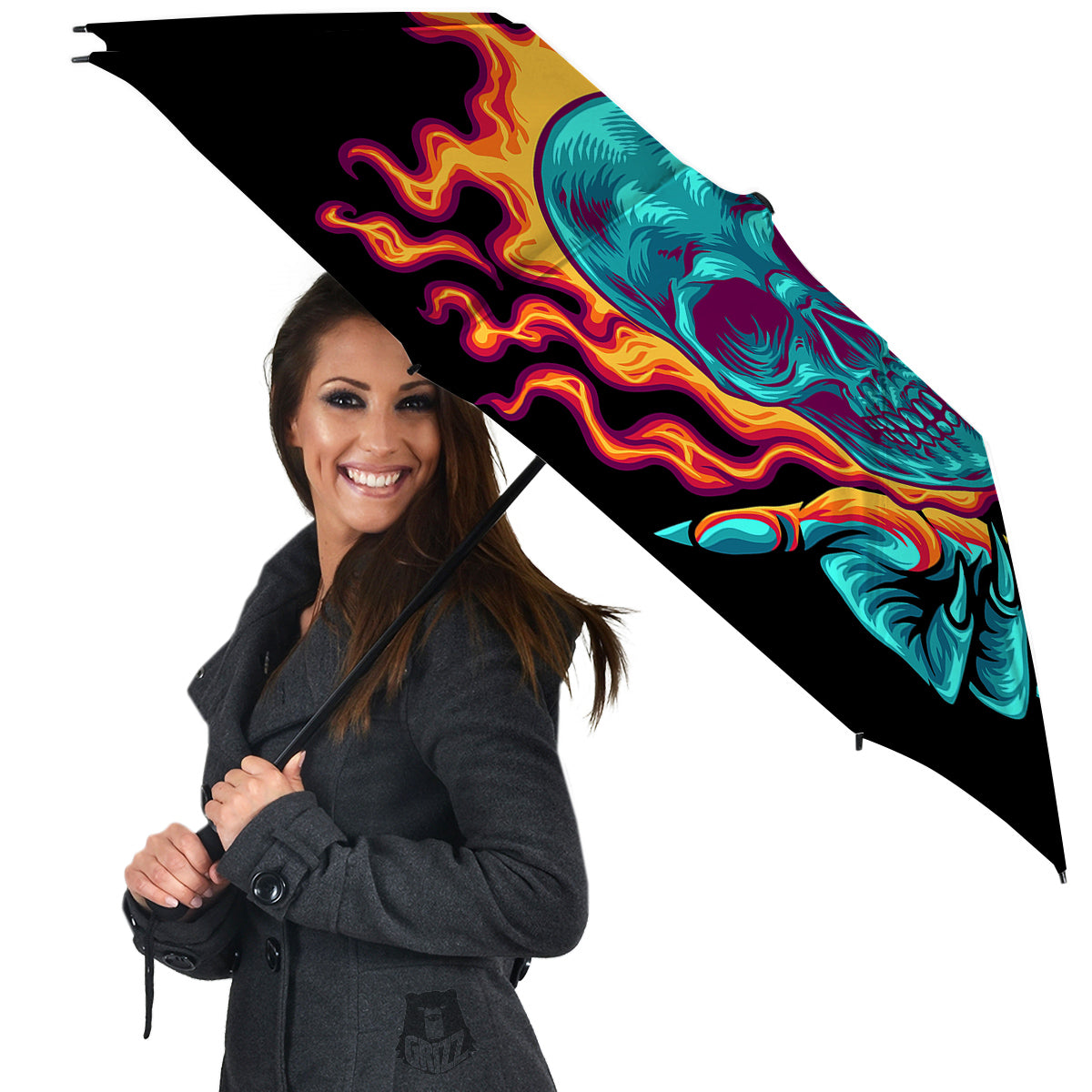 Skull Burning Print Umbrella-grizzshop