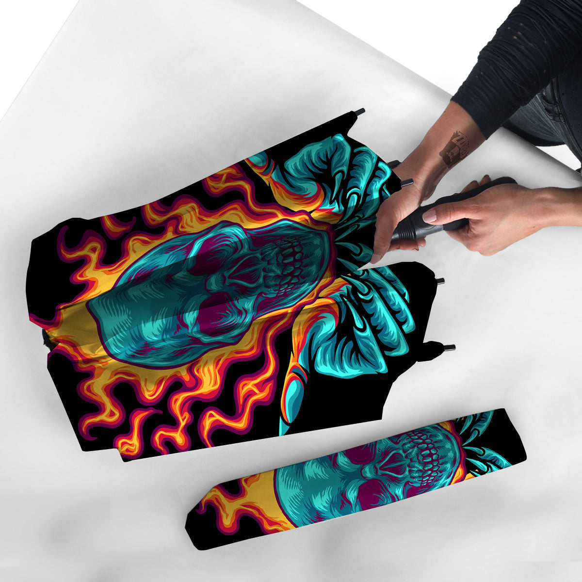 Skull Burning Print Umbrella-grizzshop