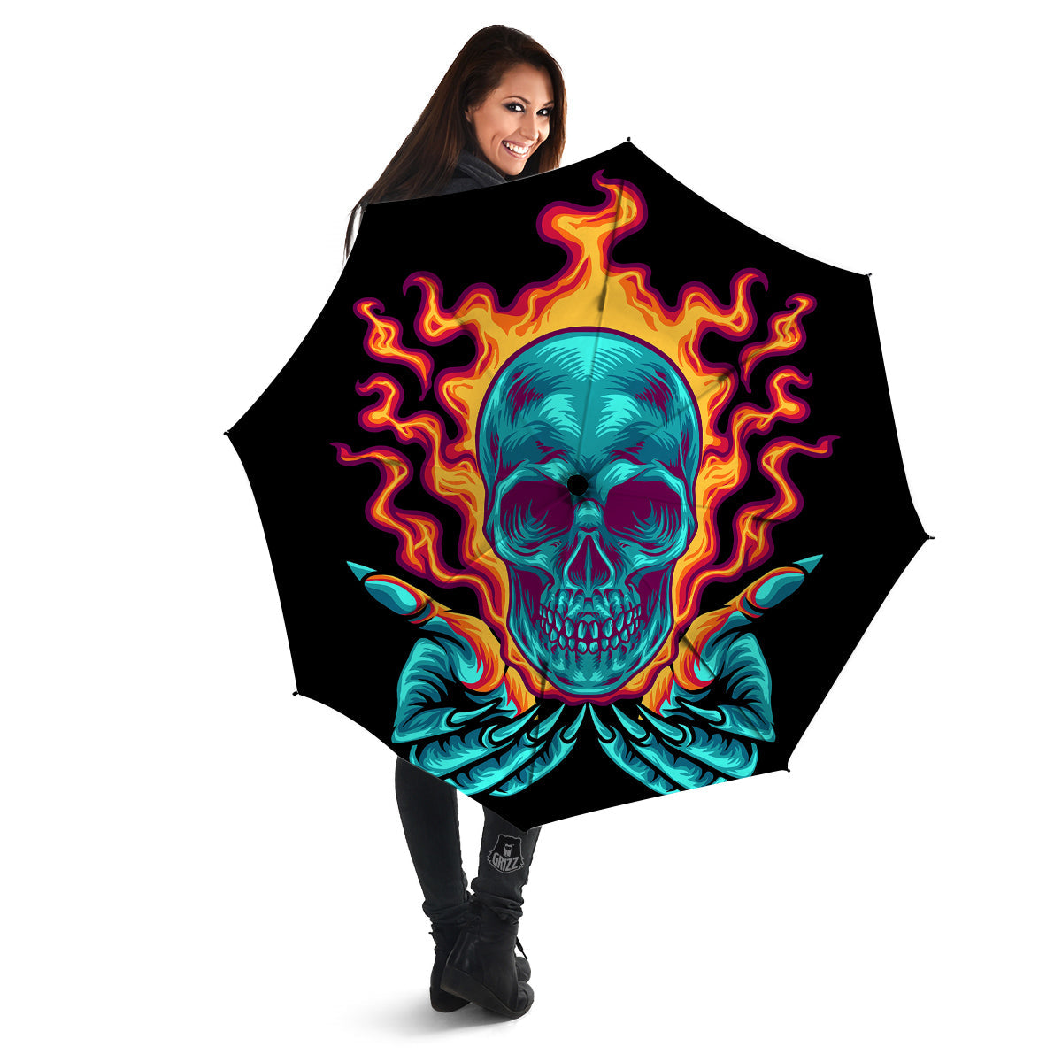 Skull Burning Print Umbrella-grizzshop