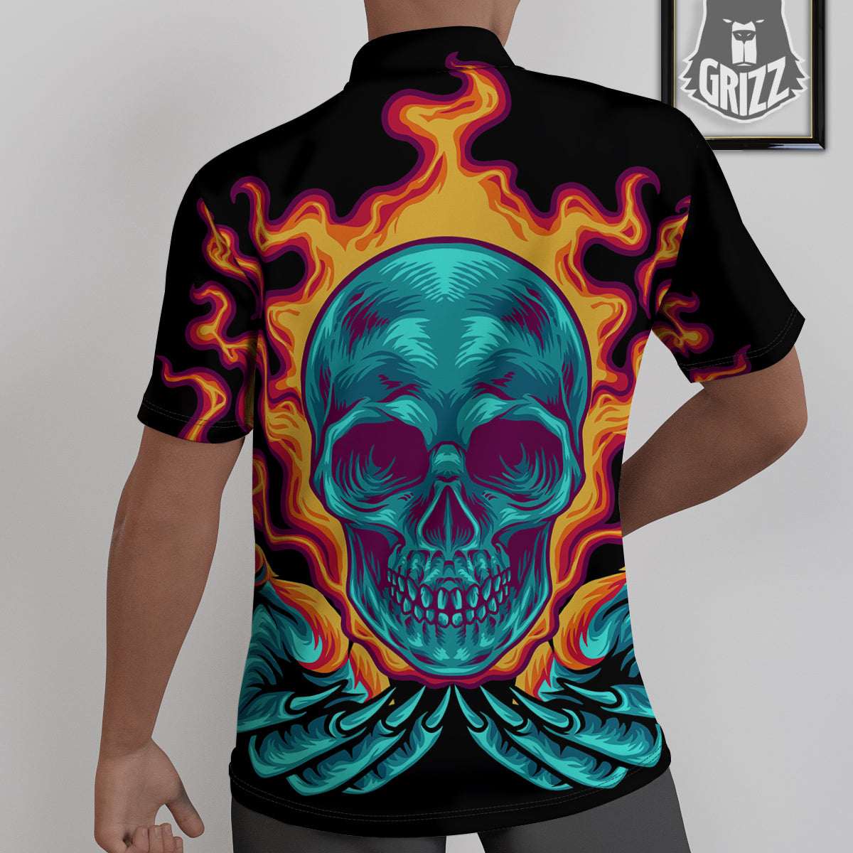 Skull Burning Print Untucked Shirts-grizzshop