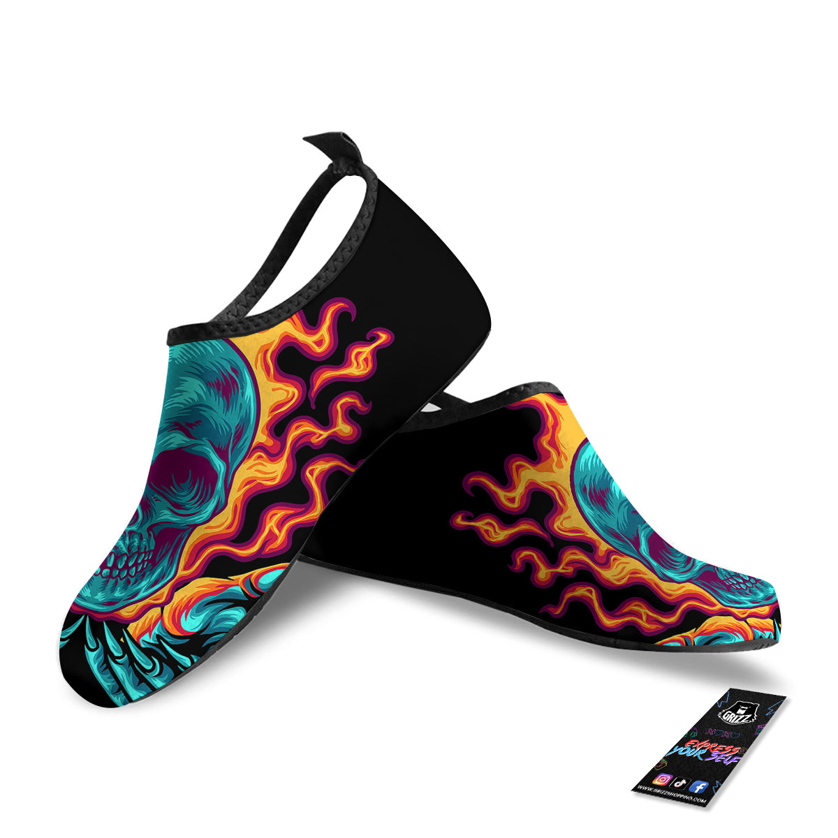 Skull Burning Print Water Shoes-grizzshop