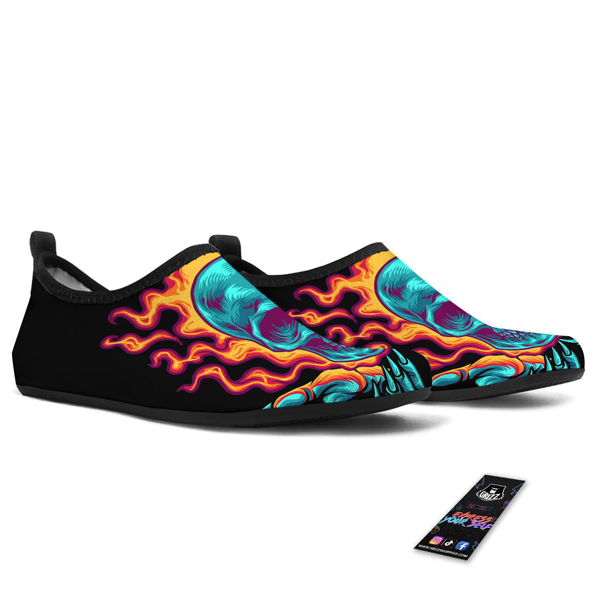 Skull Burning Print Water Shoes-grizzshop