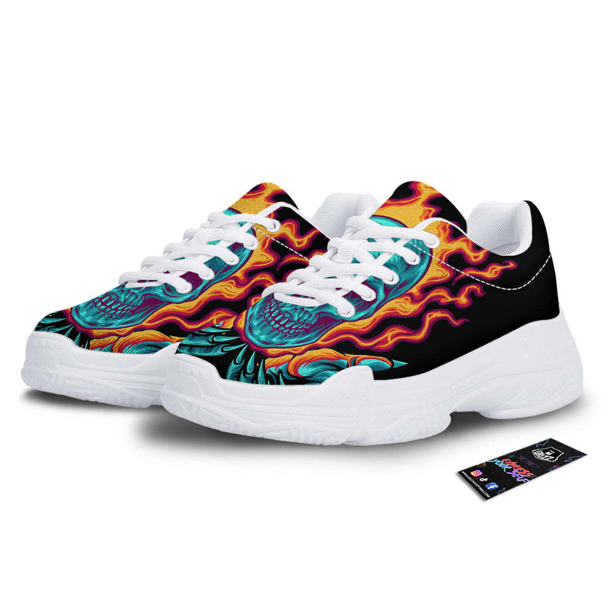 Skull Burning Print White Chunky Shoes-grizzshop