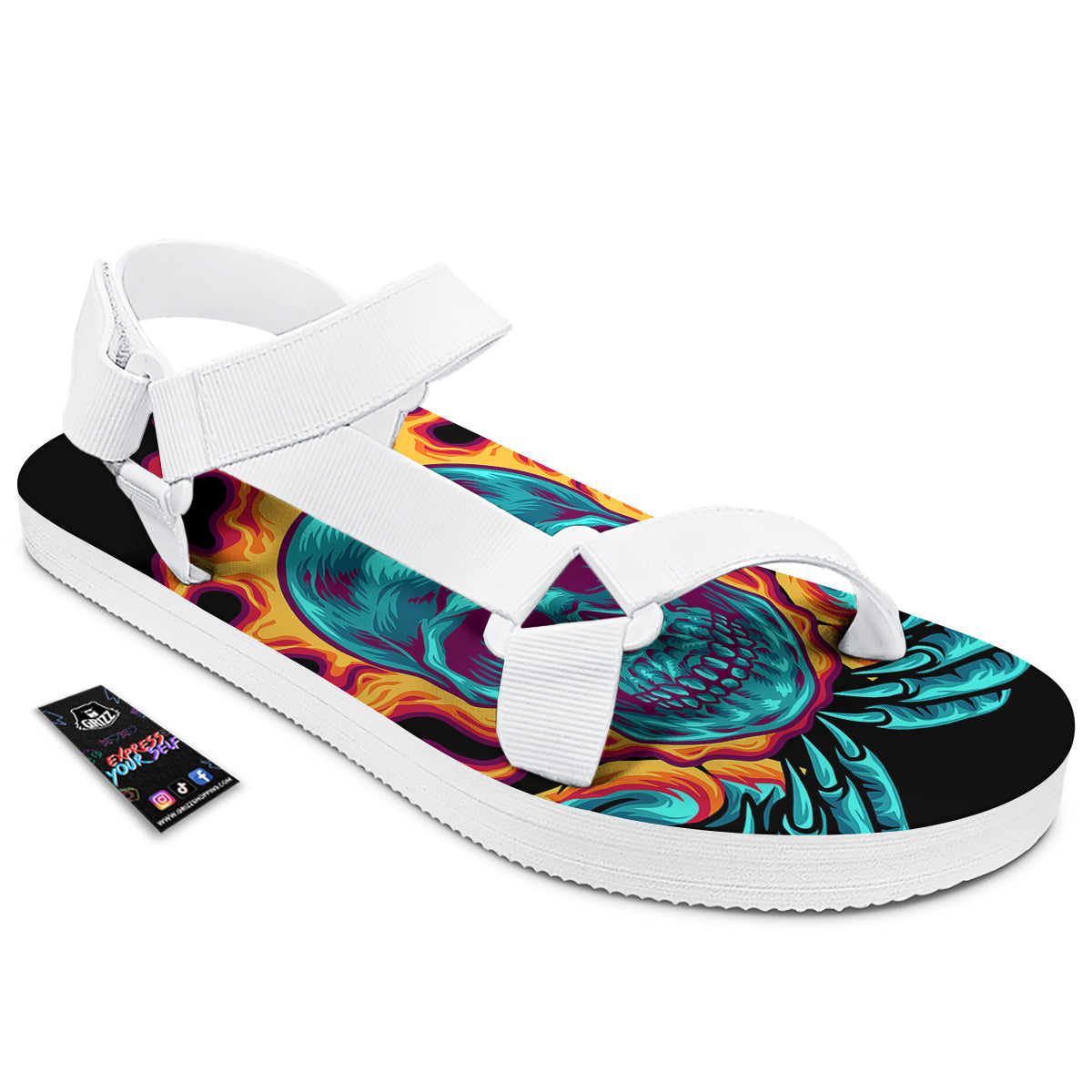 Skull Burning Print White Open Toe Sandals-grizzshop