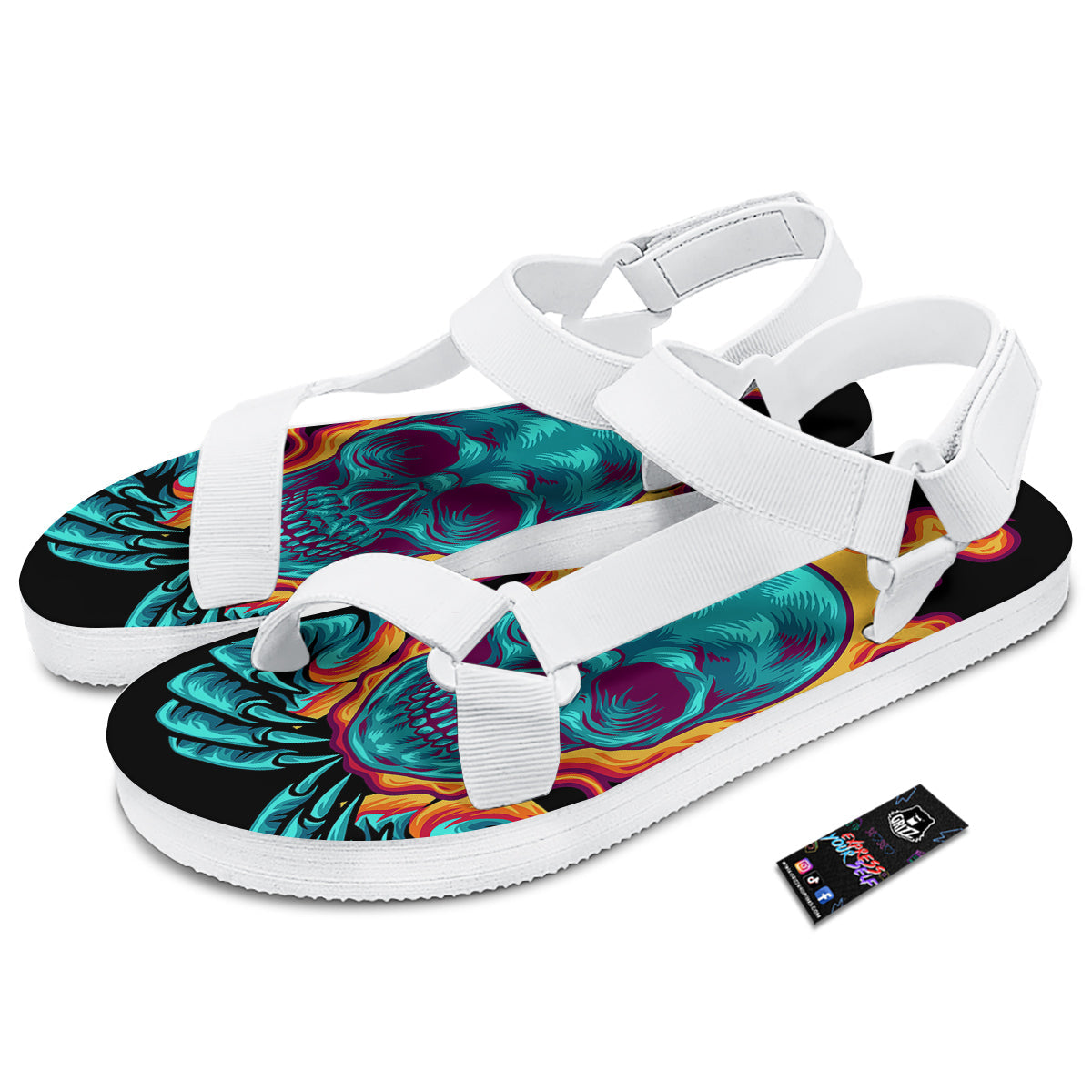 Skull Burning Print White Open Toe Sandals-grizzshop