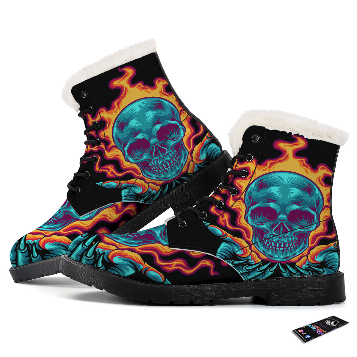 Skull Burning Print Winter Boots-grizzshop