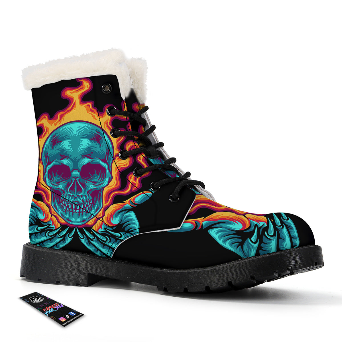 Skull Burning Print Winter Boots-grizzshop