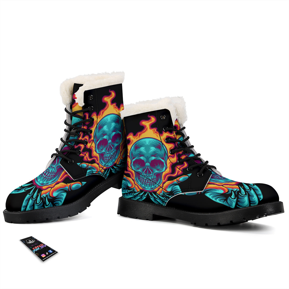 Skull Burning Print Winter Boots-grizzshop