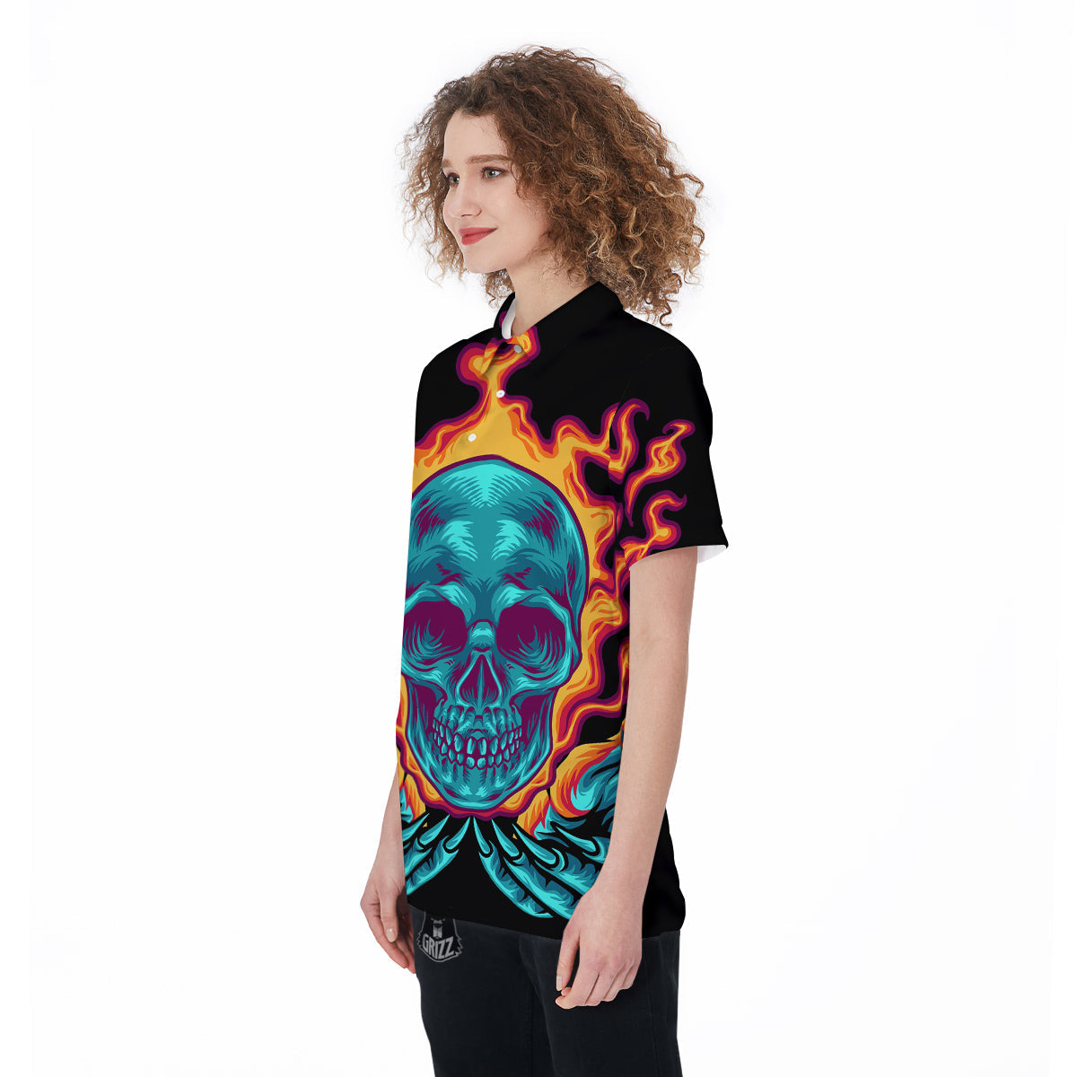 Skull Burning Print Women's Golf Shirts-grizzshop