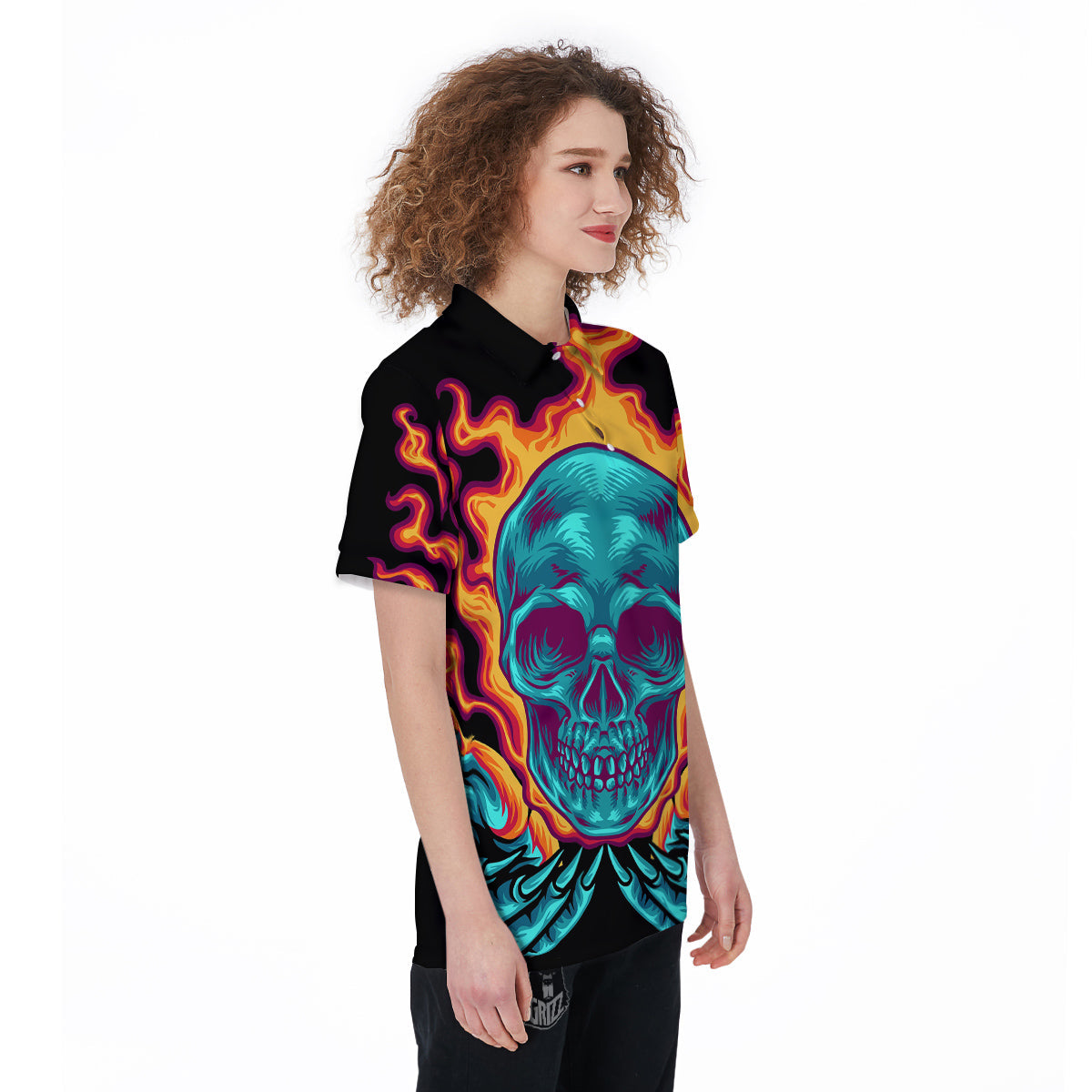 Skull Burning Print Women's Golf Shirts-grizzshop