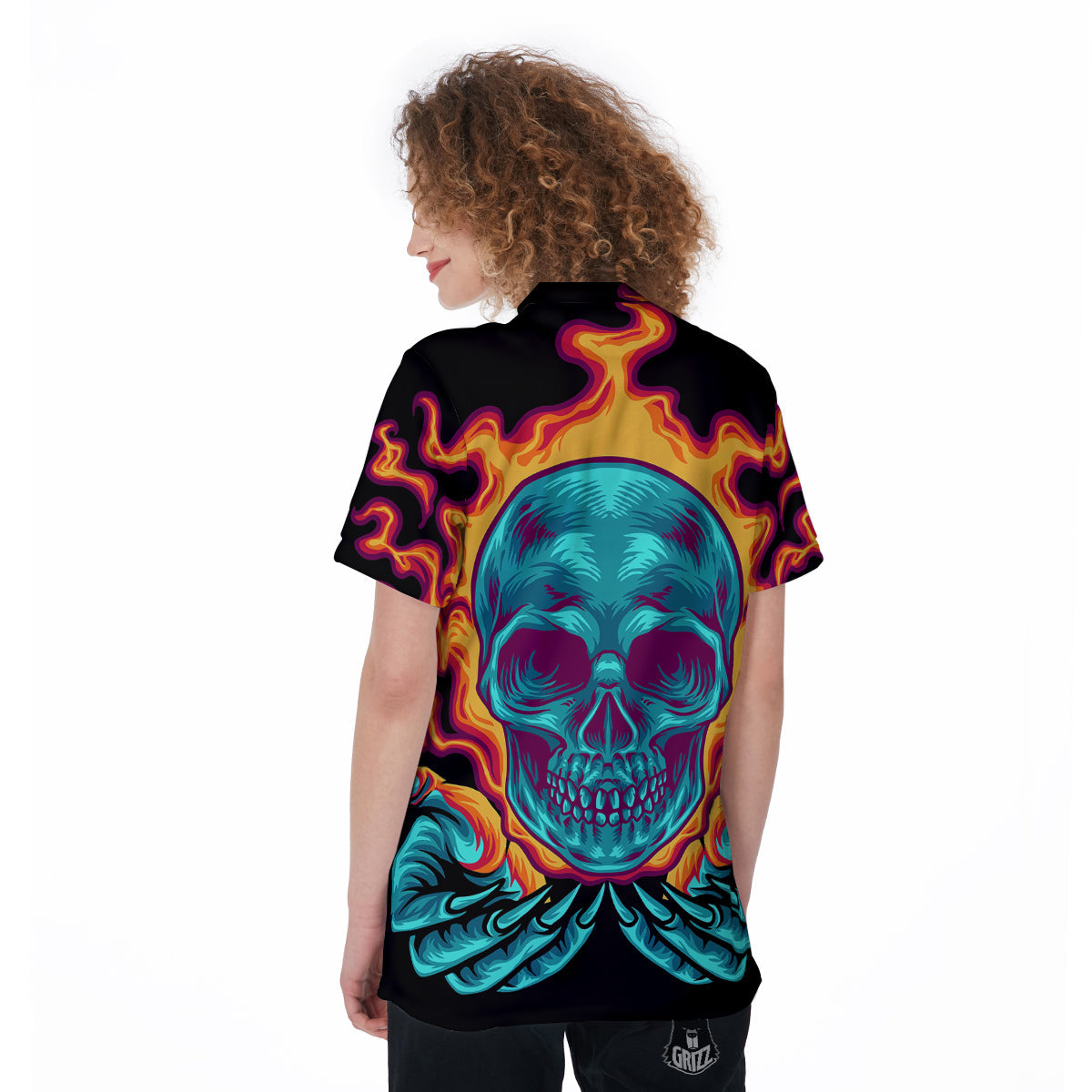 Skull Burning Print Women's Golf Shirts-grizzshop
