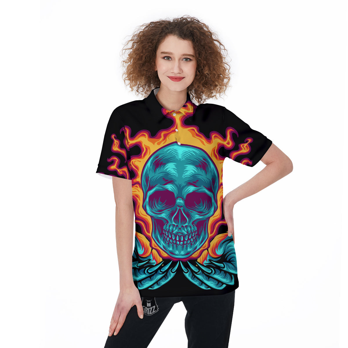 Skull Burning Print Women's Golf Shirts-grizzshop