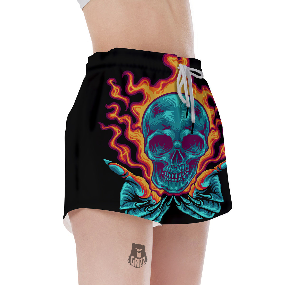 Skull Burning Print Women's Shorts-grizzshop