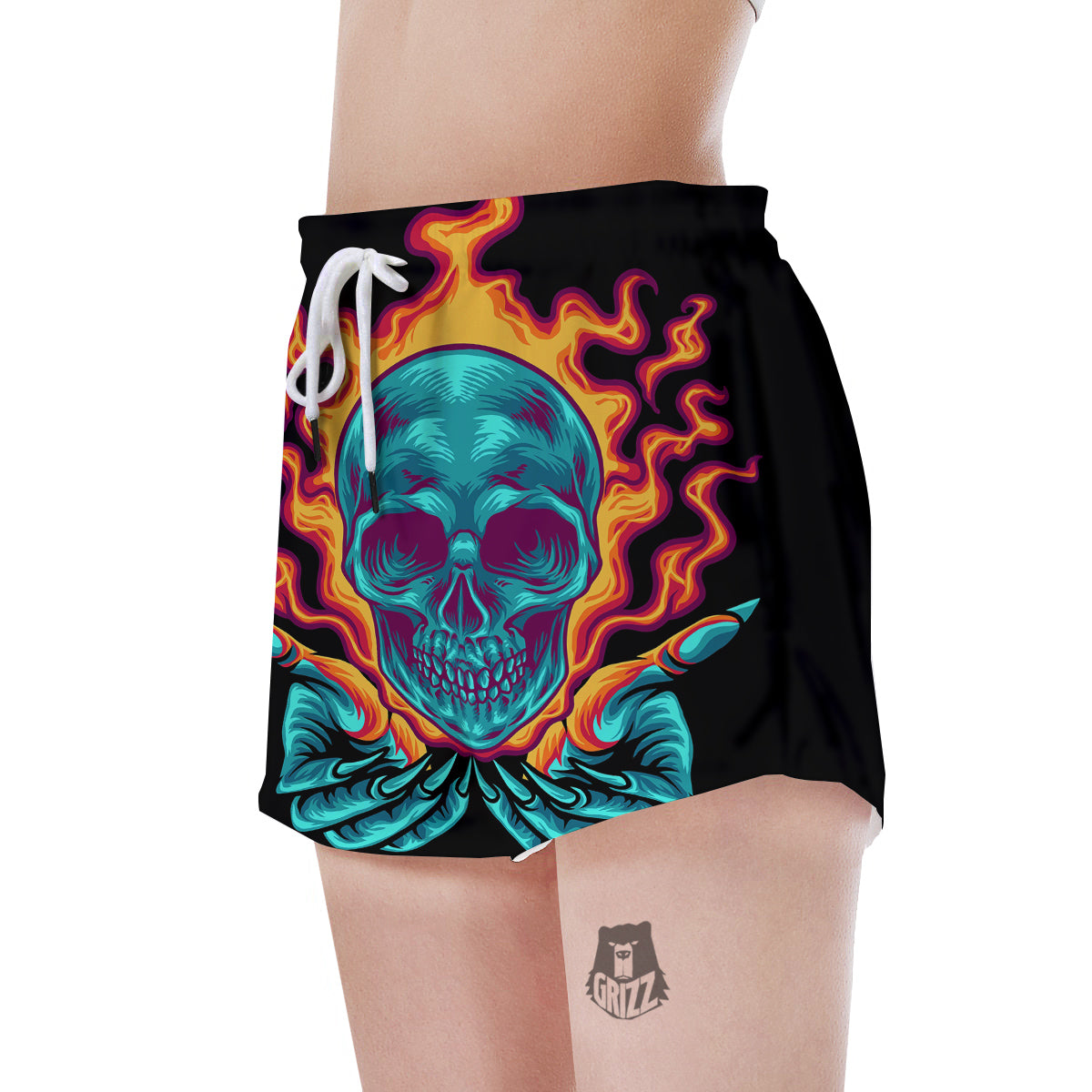 Skull Burning Print Women's Shorts-grizzshop