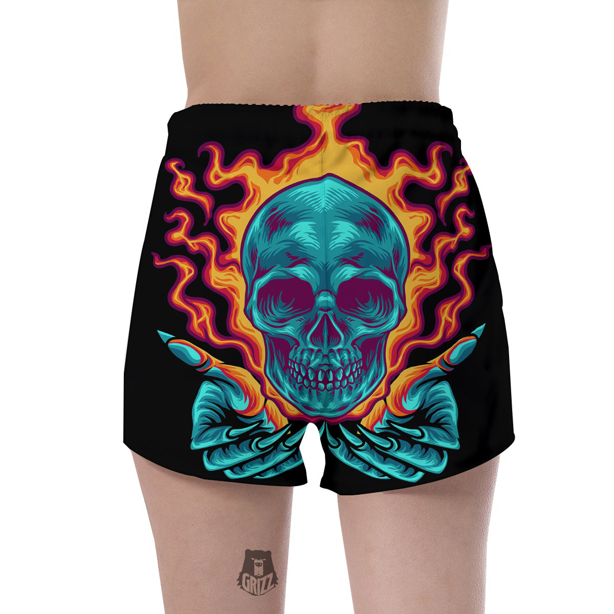 Skull Burning Print Women's Shorts-grizzshop