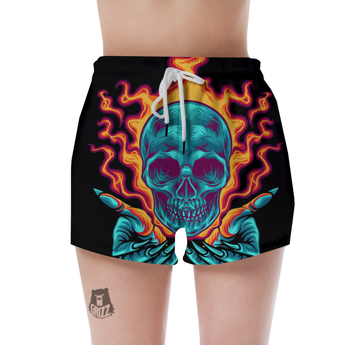 Skull Burning Print Women's Shorts-grizzshop