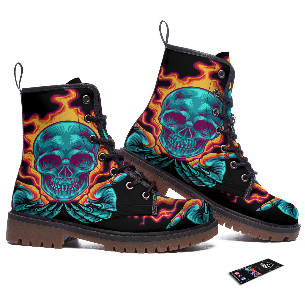 Skull Burning Print Work Boots-grizzshop