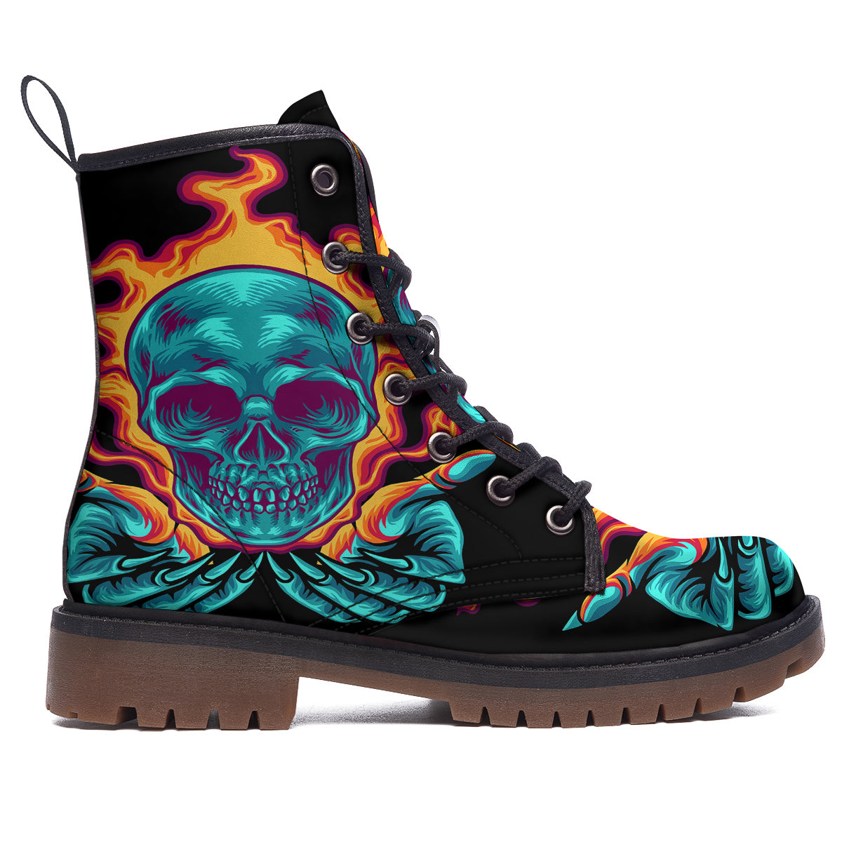 Skull Burning Print Work Boots-grizzshop