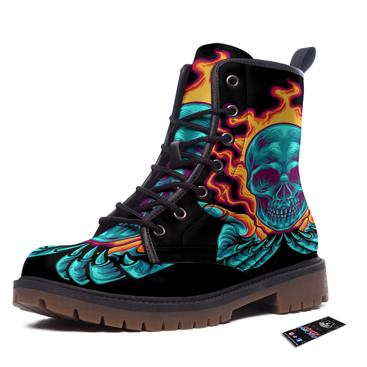 Skull Burning Print Work Boots-grizzshop